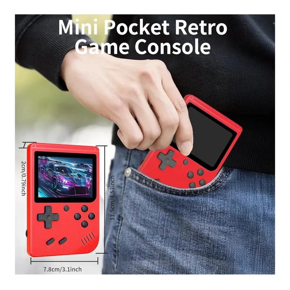 Portable handheld game console with 400+ retro games – red